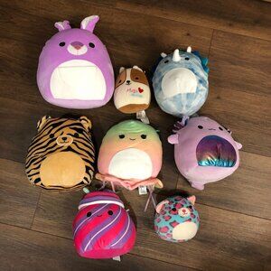 Squishmallow Kellytoy Soft Plushie Plush Cat Dog Dinosaur Rabbit LOT OF 8